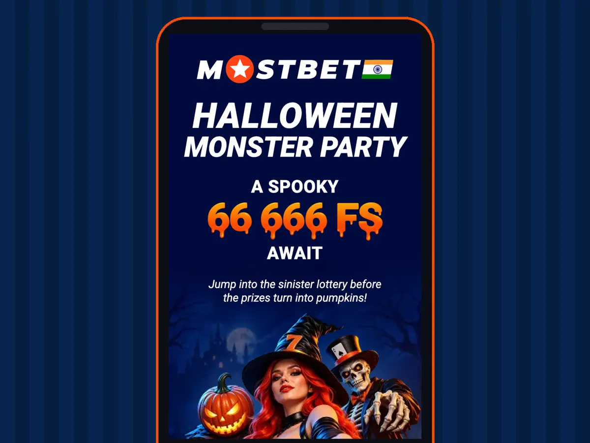 Mostbet India app screen with the Halloween Monster Party